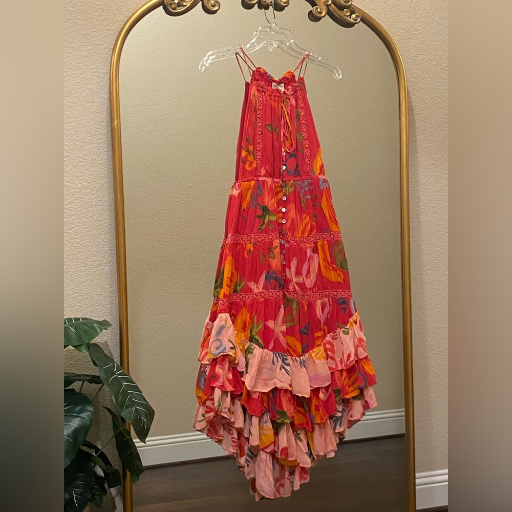 FARM Rio Red Multi-Color Tiered Midi Dress - Picture 6 of 12